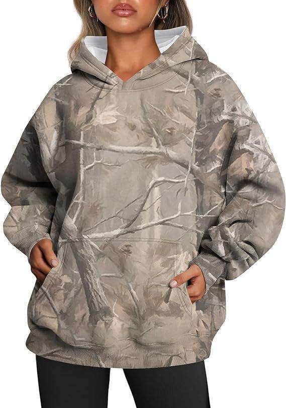 Camouflage Hoodie Maple Leaf Print Oversized Sports Hoodie With Pocket Break - Velora