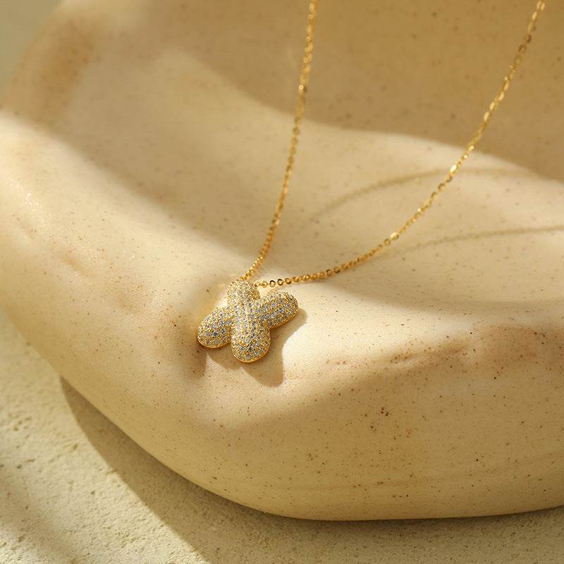 Silver 26 Letter Bubble Necklace For Women Full Diamond - Velora