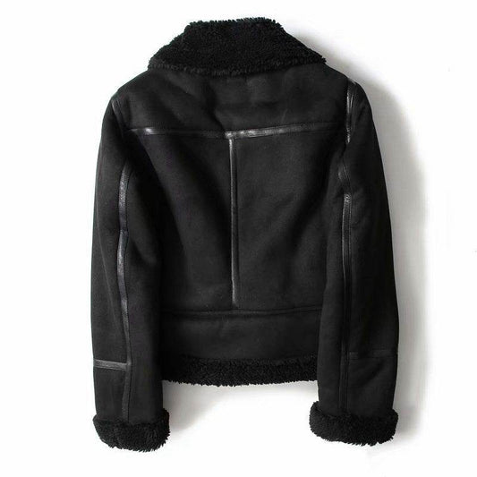 WInter Lapel Jacket Suede Lamb Wool Warm Coat Motorcycle Clothing Women Outwears - Velora