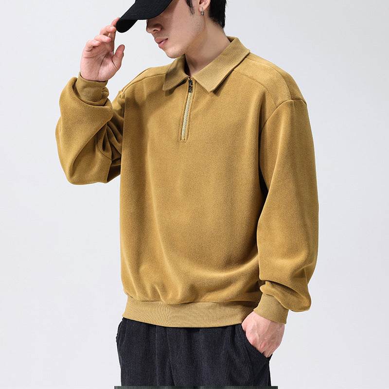 Fashion Lapel Half-zip Sweatshirt Winter Warm Fleece Long Sleeve Top Men's Clothing - Velora