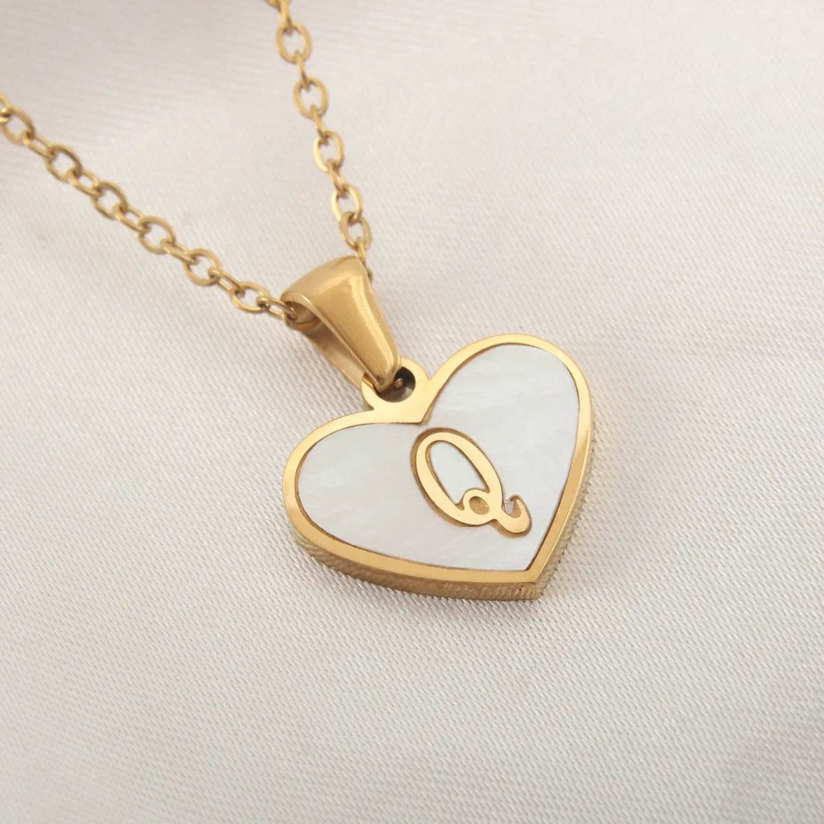 26 Letter Heart-shaped Necklace White Shell Love Clavicle Chain Fashion Personalized Necklace For Women Jewelry Valentine's Day - Velora
