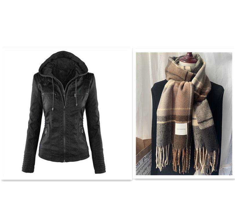 Fashion Detachable Hooded Jacket With Pockets Casual Solid Color Zipper Long Sleeve Leather Coat Autumn Winter Women's Clothing - Velora