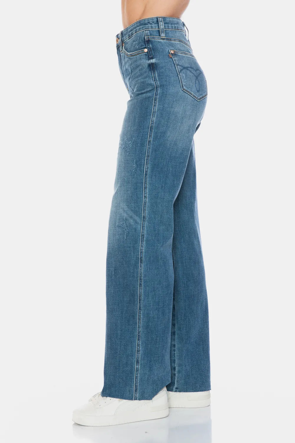 Judy Blue Full Size Tummy Control Cut Raw Hem Straight Jeans - Velora