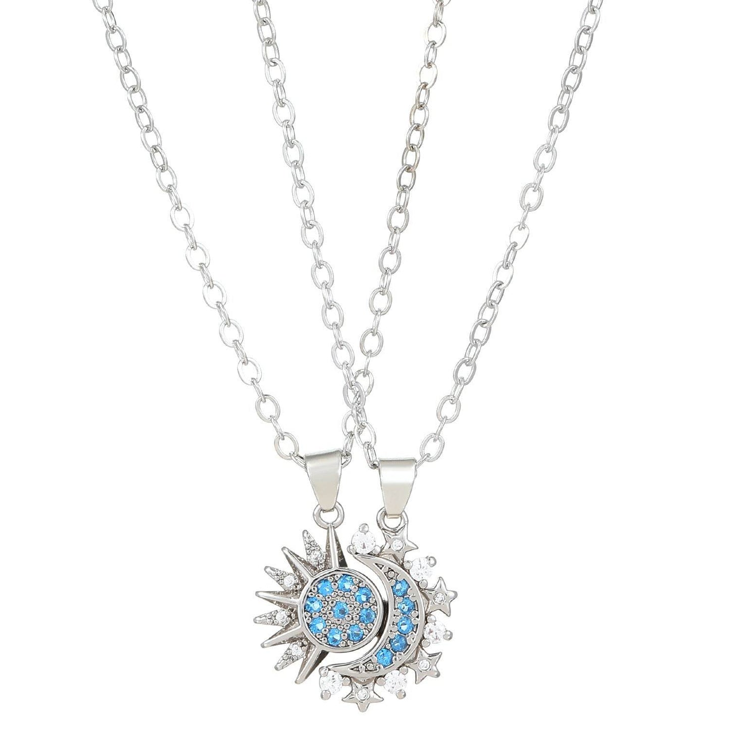 2pcs Necklace Sun And Moon Magnetic Pendant Clavicle Chain Necklace For Couple Lovers - Velora