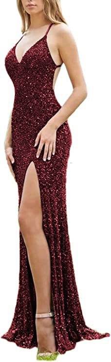 Sequined Lace Back Hollow Out See-through V-neck Dress - Velora