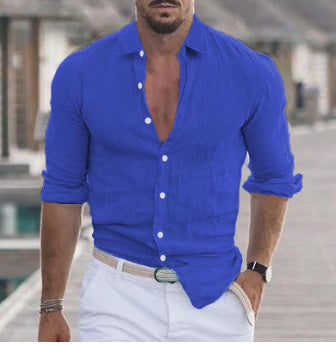 Men's Long Sleeve Shirt With Button Casual Solid Color Tops For Spring Autumn - Velora