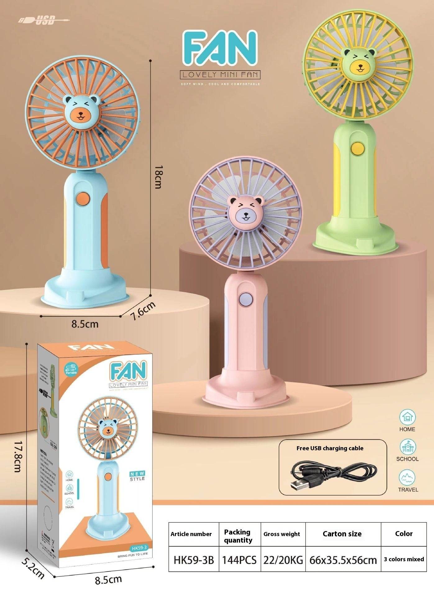 New Summer Cartoon Handheld Mini Usb Rechargeable Fan Desktop Stand - Velora