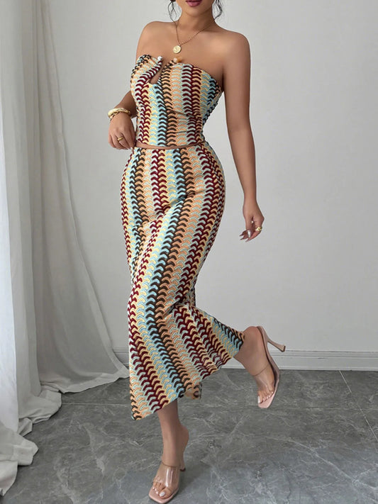 Printed Tube Top and Skirt Set - Velora