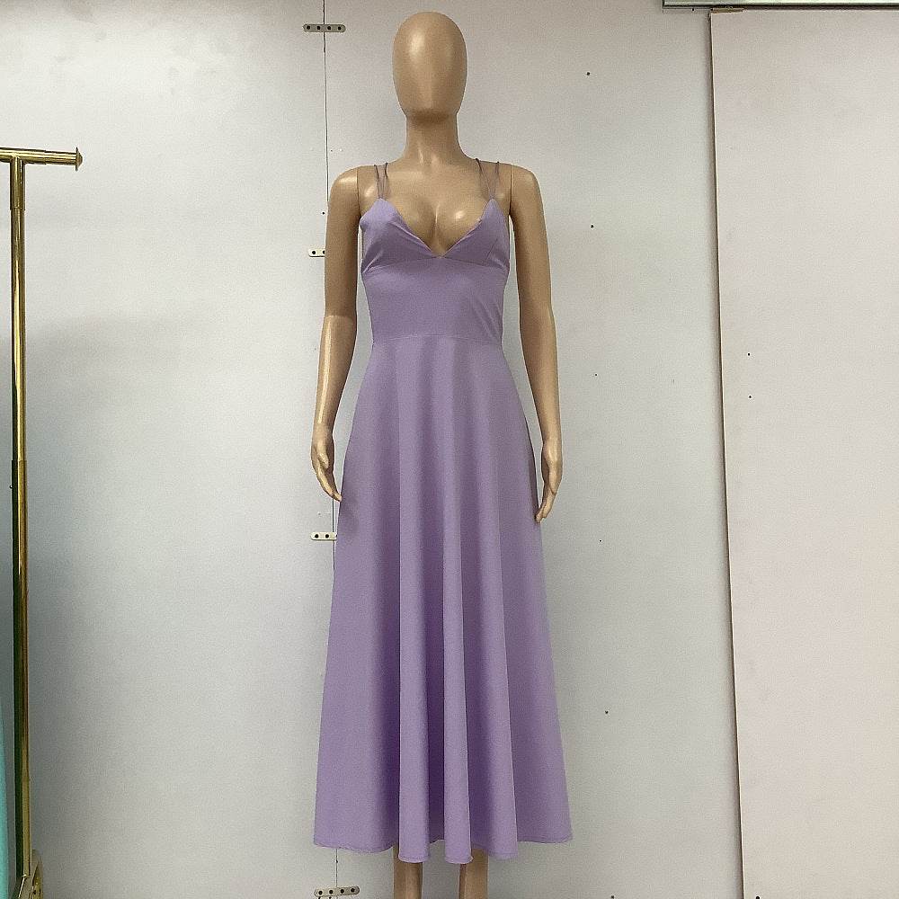 Sexy V-neck Suspender Dress Summer Fashion A-Line Long Dresses For Women - Velora