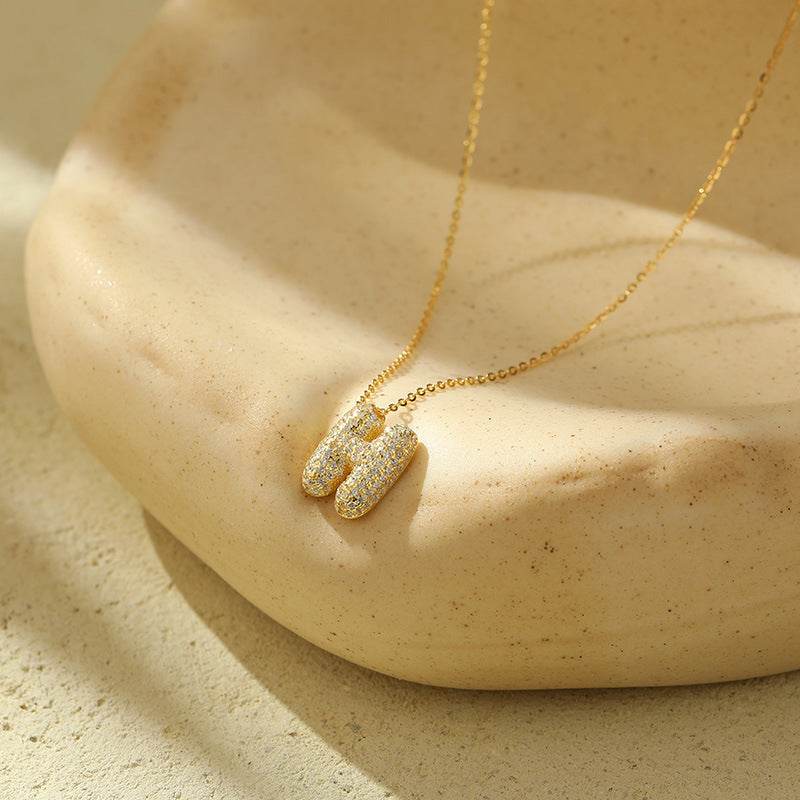 Silver 26 Letter Bubble Necklace For Women Full Diamond - Velora