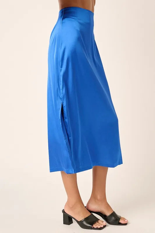 Mittoshop Side Slit Satin Midi Skirt - Velora