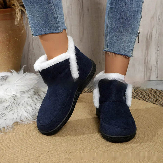 Insulated Cotton-padded Boot Shoes Flat Bottom Solid Color Fleece Lined perfect for winter