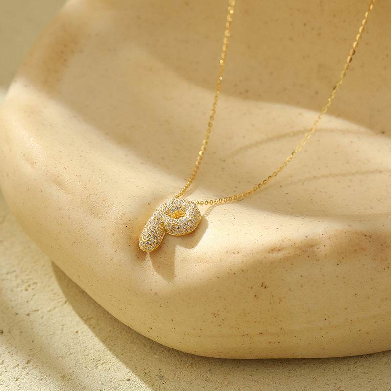 Silver 26 Letter Bubble Necklace For Women Full Diamond - Velora