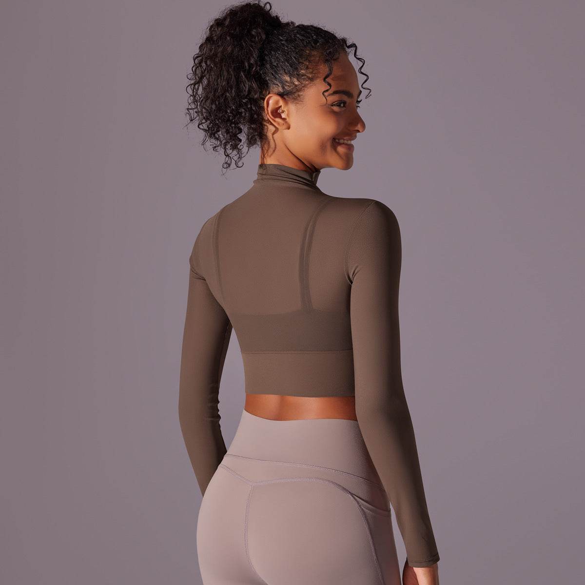 Quick Drying Gym Slim Fit Mesh Turtleneck Long Sleeve Workout Crop Top - Velora
