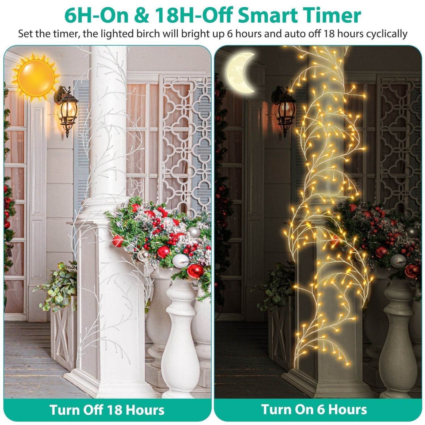 1Pc 7.87FT Lighted Birch Garland Lighted Twig Vine Lights 144LED Birch Garland With Lights String Light With Timer 8 Modes IP45 Waterproof For Christmas Fireplace Home Decoration - Velora