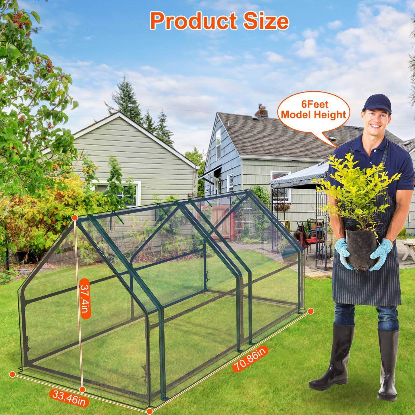 1Pc Portable Mini Greenhouse 70.86x33.46x37.4in With Roll-Up Zipper Doors Waterproof UV-Resistant PVC Cover Hot House For Indoor Outdoor Garden Patio Yard - Velora