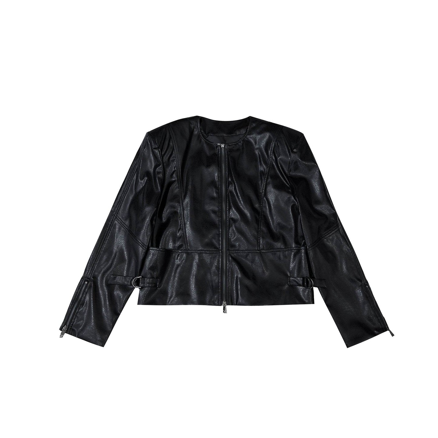 Texture Sense Padded Shoulder Leather Coat Men - Velora