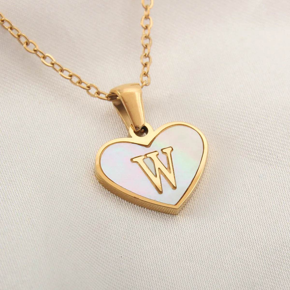 26 Letter Heart-shaped Necklace White Shell Love Clavicle Chain Fashion Personalized Necklace For Women Jewelry Valentine's Day - Velora