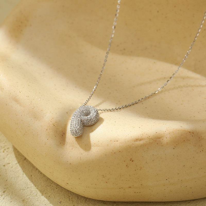 Silver 26 Letter Bubble Necklace For Women Full Diamond - Velora