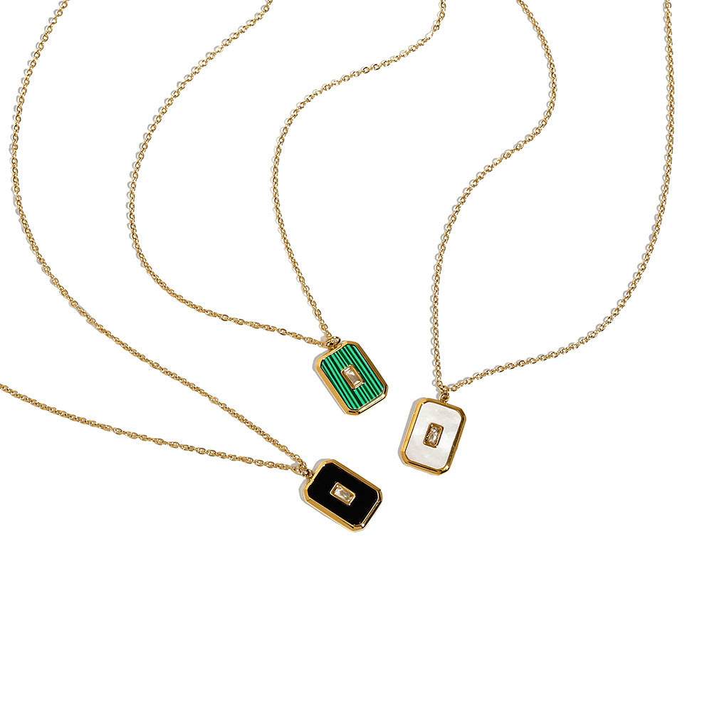 Vintage Square Natural Stone Pendant Necklace - Velora