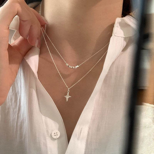 Double Layer Stainless Steel Opal Cross Double-layer Necklace For Women Girls New Trend Neck Chain Rustproof Jewelry Party Gift - Velora