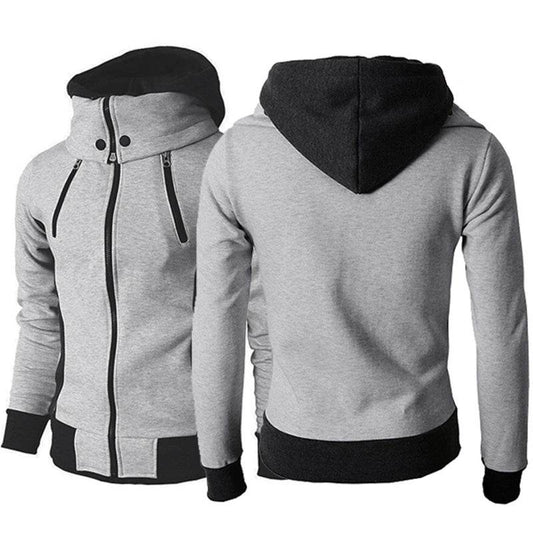 Men's Zip UP Hooded Jacket Fake Two Piece Sports Cardigan Casual Slim Sweatshirt Jacket - Velora