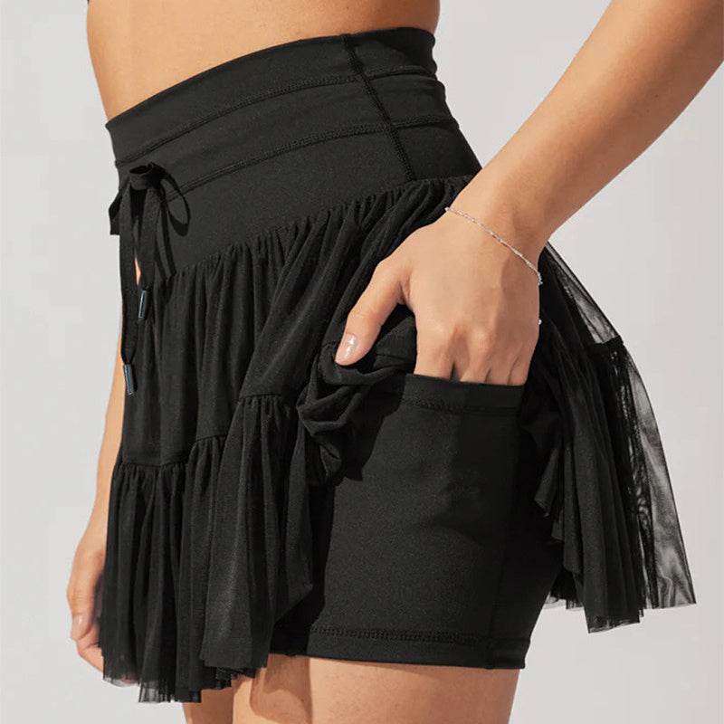 High Waist Dress Lace-up Sports Skirt With Anti-exposure Safety Pants Summer Fashion Pleated Skirt Womens Clothing - Velora