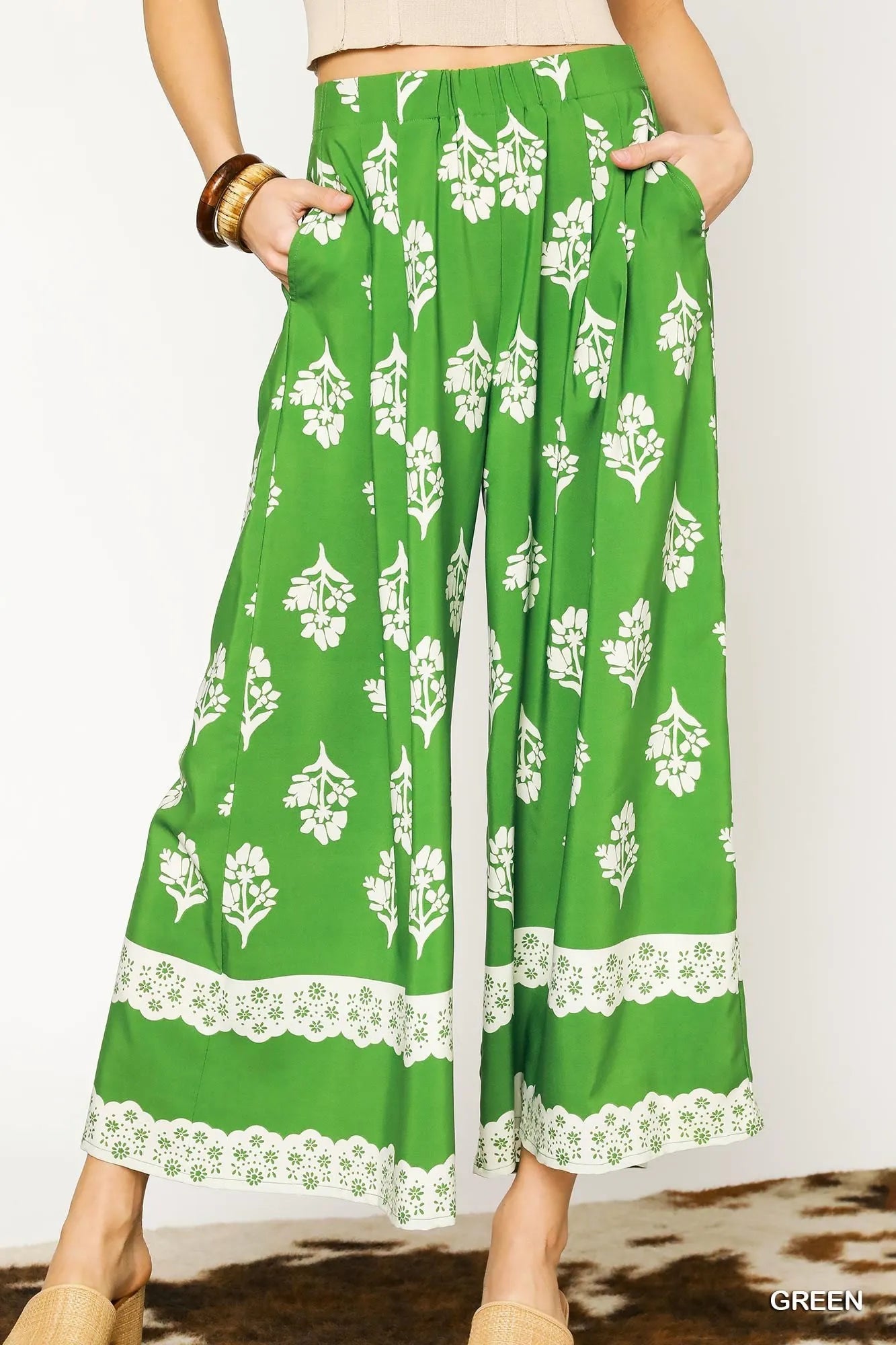 Umgee Floral Pleated Wide-Leg Pants - Velora