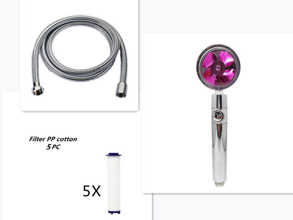 Propeller Driven Shower Head With Stop Button And Cotton Filter Turbocharged High Pressure Handheld Shower Nozzle - Velora