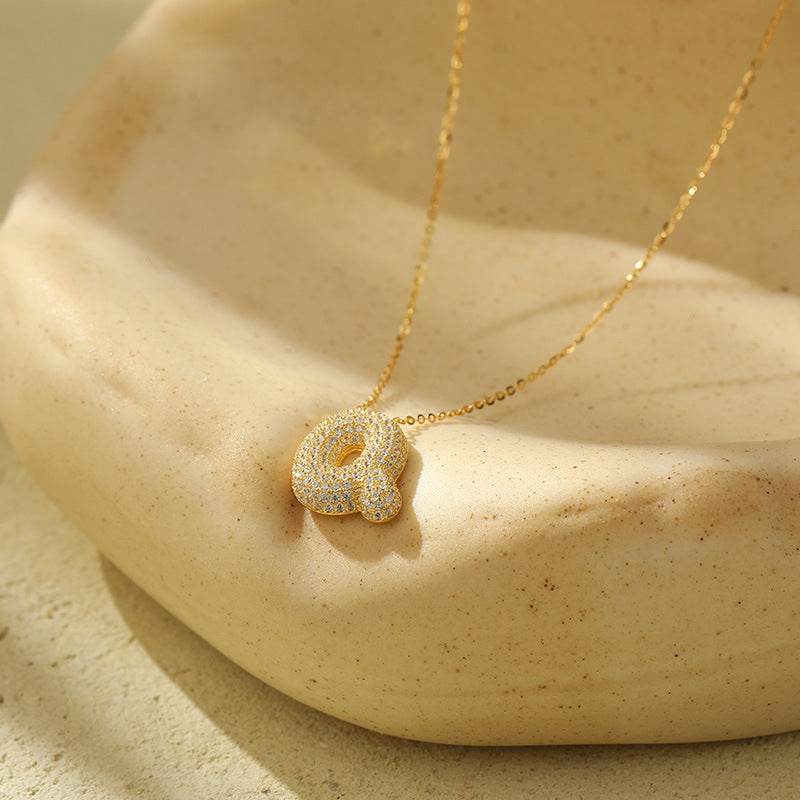 Silver 26 Letter Bubble Necklace For Women Full Diamond - Velora