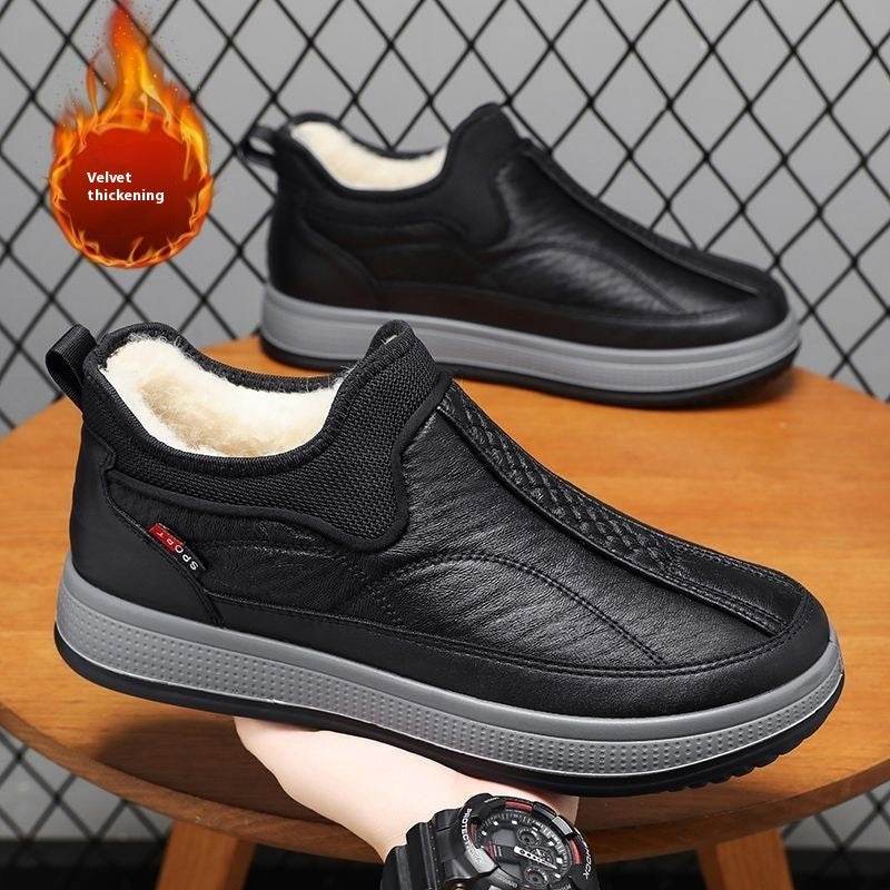 Winter Warm Fleece Snow Boots Round-toed Platform Ankle Boot Fashion Simple Non-slip Flat Cotton Shoes Men - Velora