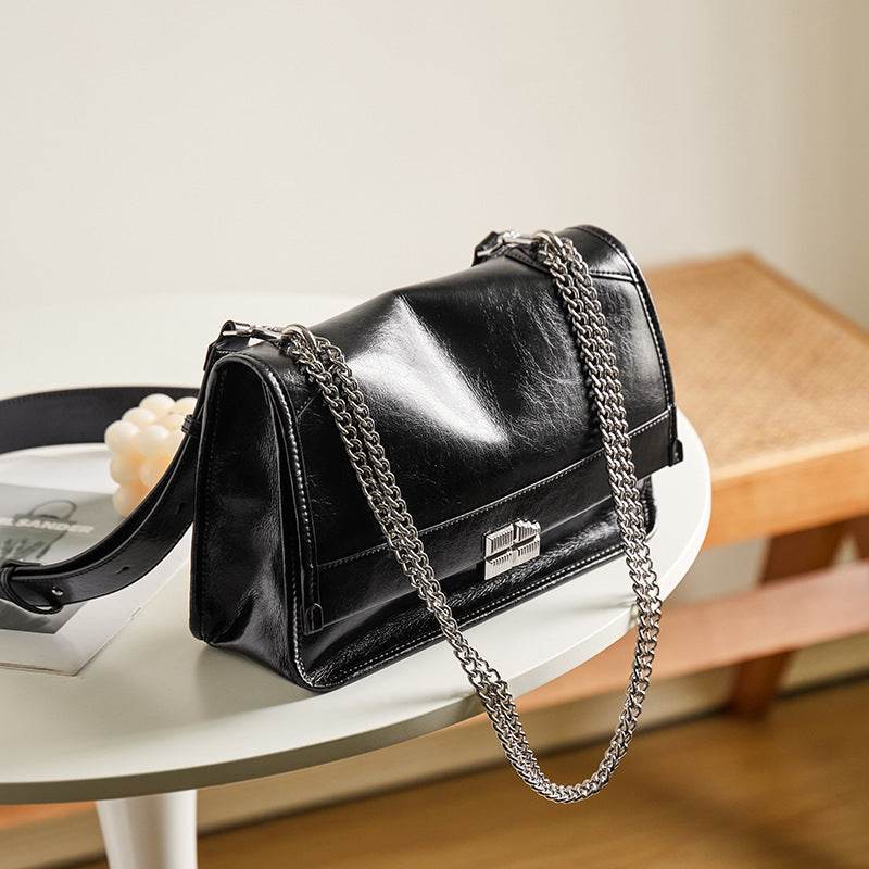 Large Black Chain Messenger Bag - Velora