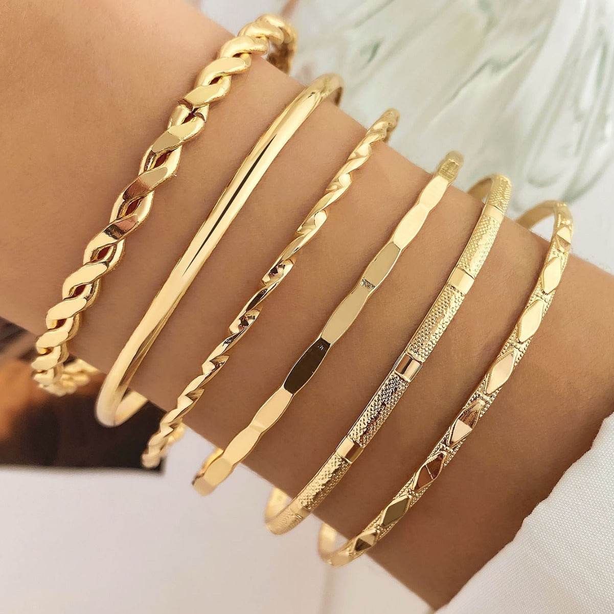 Bohemian Metal Chain Bracelet Set For Women Geometric Gold Color Thick Link Chain Bangle Female Fashion Jewelry - Velora
