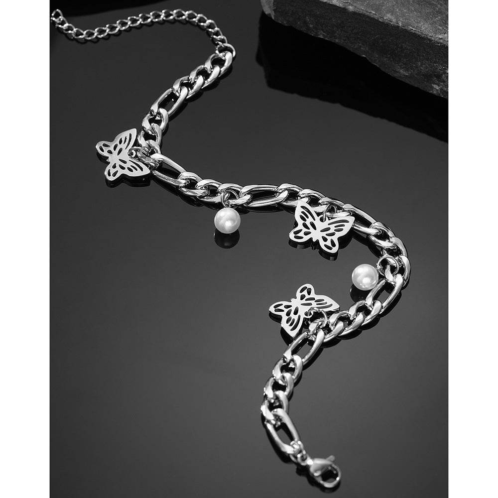 Pearl Butterfly Delicate Stainless Steel Bracelet - Velora