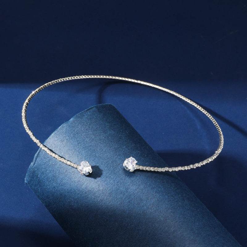 Fashion Jewelry Rhinestone Heart Collar Choker Necklace For Women Silver Color Simple Open Collar Necklace Torques Jewelry Accessories - Velora