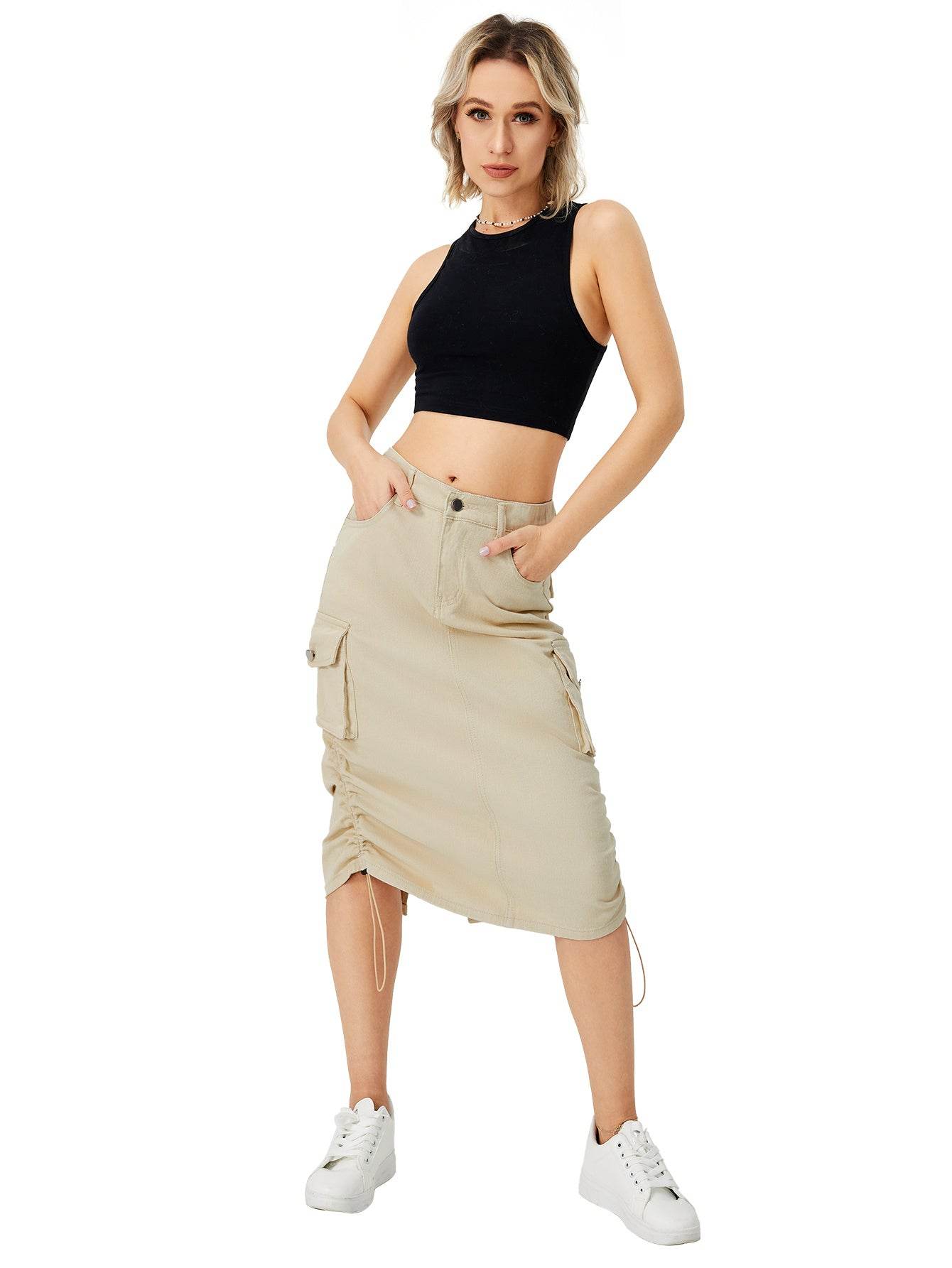 Women Casual Street wear High waisted Pencil Midi Cargo Skirt - Velora