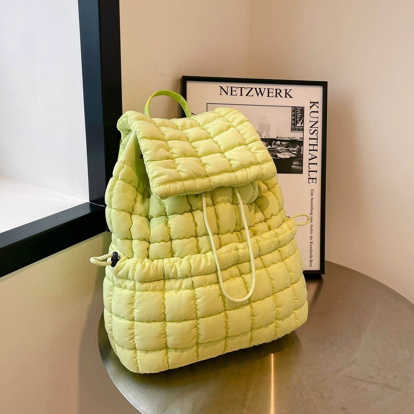 Candy Color Quilted Women Backpack Puffy Down Padded School Bag Large Cotton Travel Back Pack Bags For Women Plaids Shoulder Bag - Velora