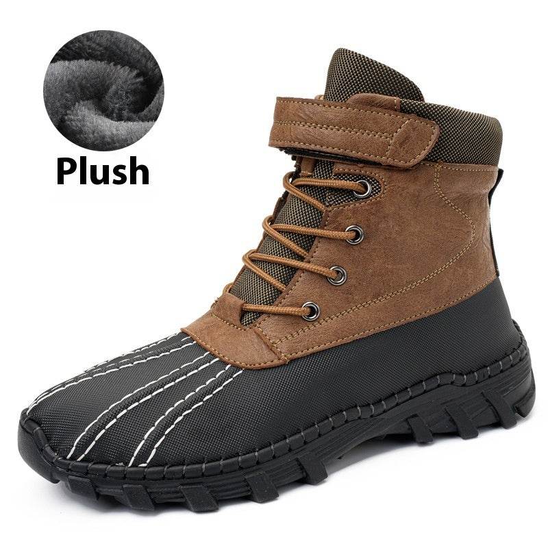 Winter Fleece Lace-up Snow Boots For Men Women Waterproof And Anti-slip Outdoor Work Boot Fashion Warm Mid-tube Cotton Shoes Men - Velora