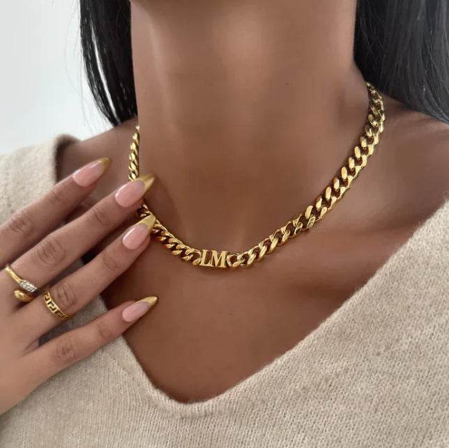 Creative Custom Letter English Name Necklace Stainless Steel Choker Necklace Personalized Cuban Chain Christmas Gifts - Velora