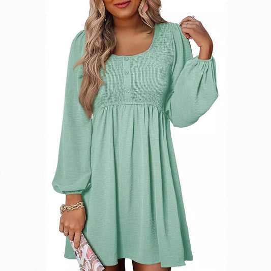 Long Sleeve High Waist A- Line Mini Dress - Velora