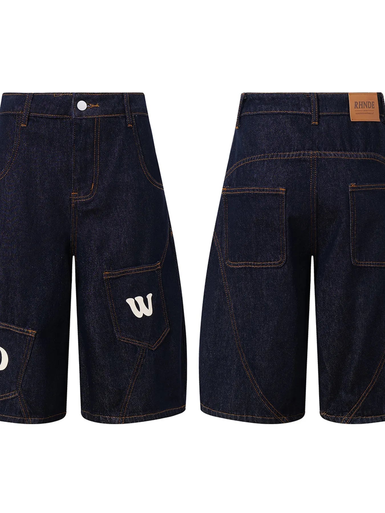 Men's Full Size Denim Shorts with Letter Patches Plus Size - Velora