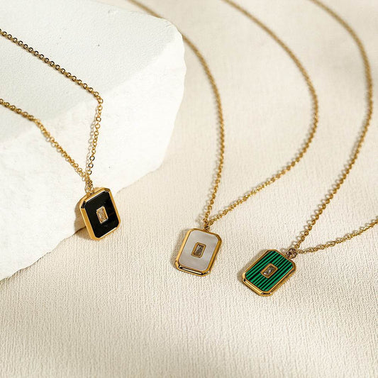 Vintage Square Natural Stone Pendant Necklace - Velora