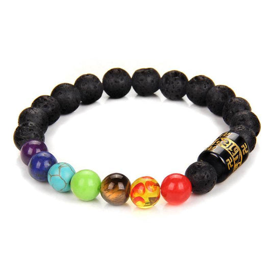 Seven Chakra Yoga Energy Six-Word Proverbs Beaded Bracelet - Velora