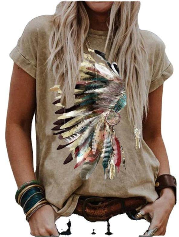 Ethnic Style Graphic Print Crew Neck T-shirt - Velora