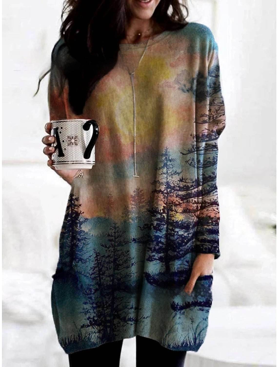 Women's Round Neck Mid-length Long-sleeved T-shirt With Pockets - Velora