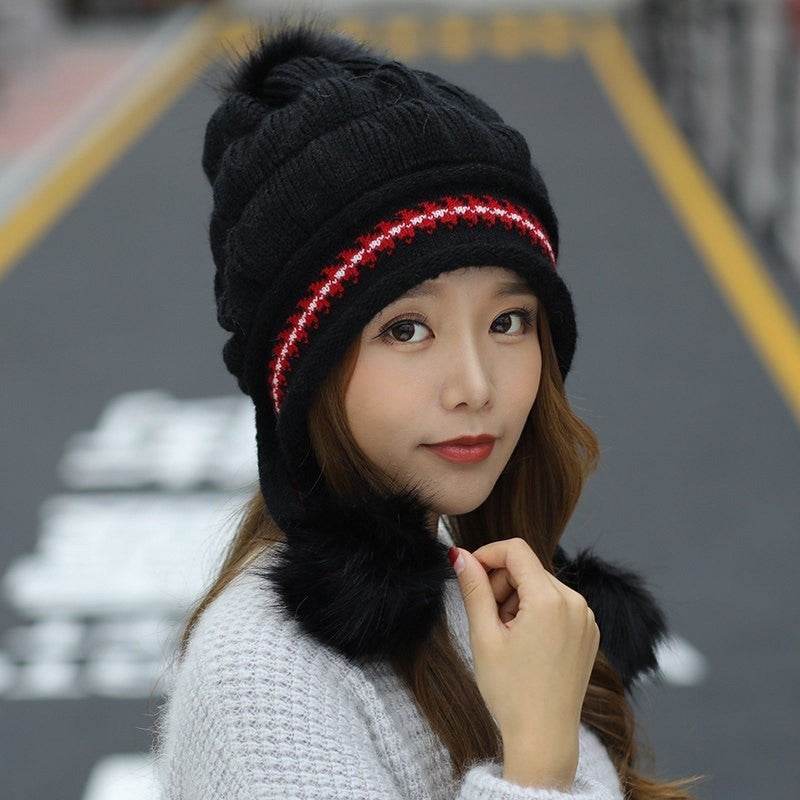 Cozy Knit Fleece-Feel Beanie With Ear Flaps & Pompom Warm Winter Hat For Women Perfect For Skiing & Outdoor Activities - Velora