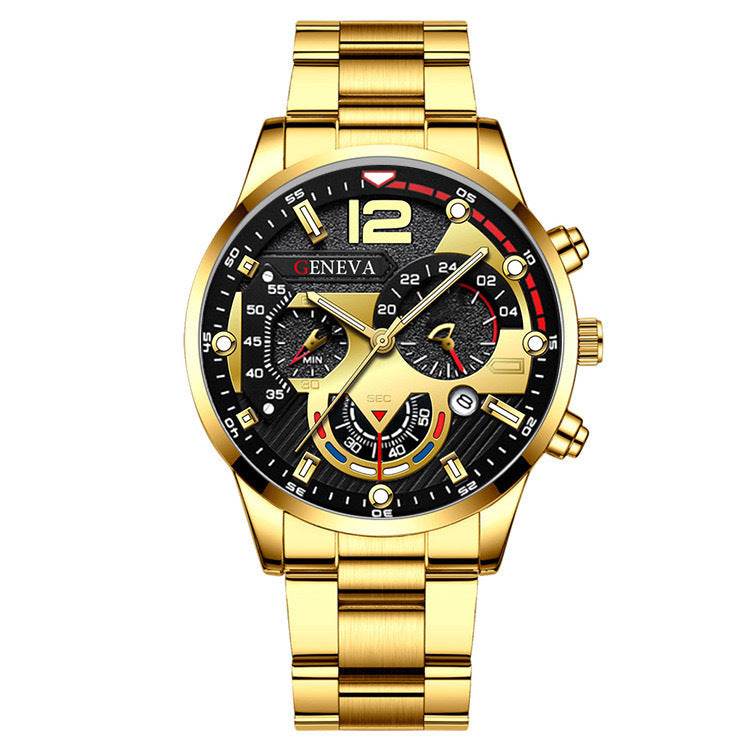 2pcs Men's New Popular Steel Strip Fashion Business Three Eye Quartz Watch Bracelet Set Valentine's Day Gifts - Velora