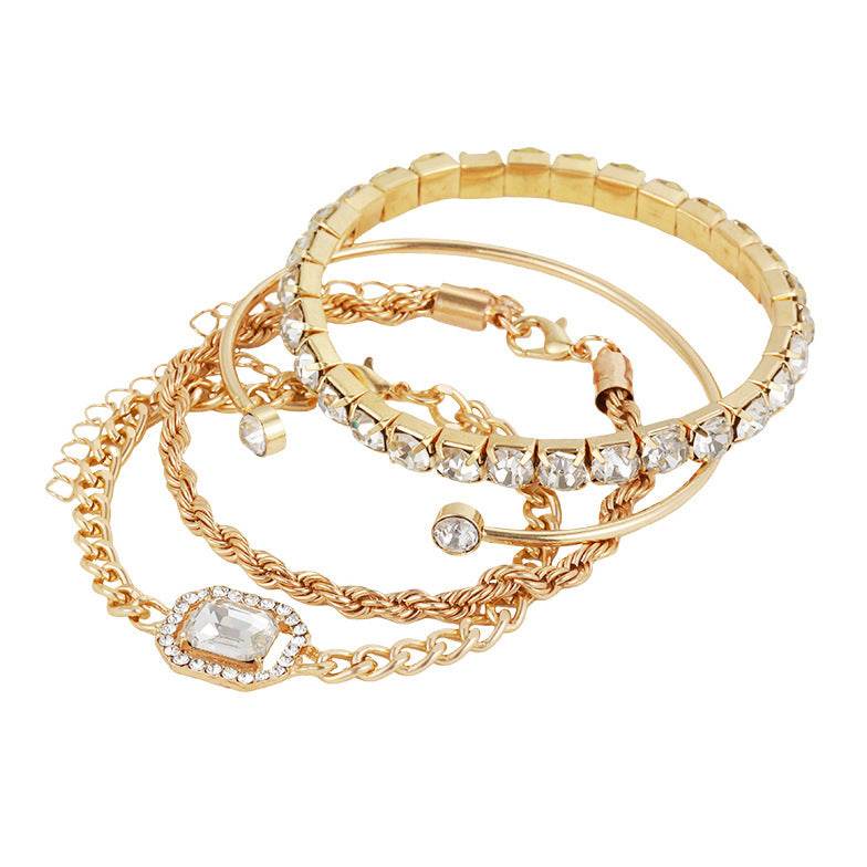 Fashion Jewelry 4 Pcs Crystal Bracelet Set Bohemian Design For Women Vintage Luxury Twisted Cuff Chains Armband Jewelry Accessories - Velora