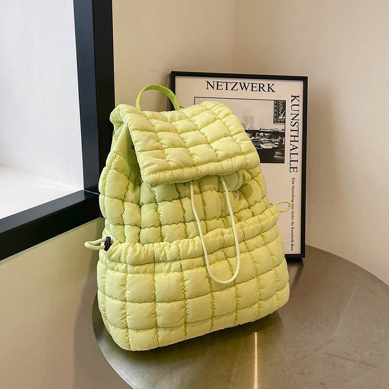 Candy Color Quilted Women Backpack Puffy Down Padded School Bag Large Cotton Travel Back Pack Bags For Women Plaids Shoulder Bag - Velora