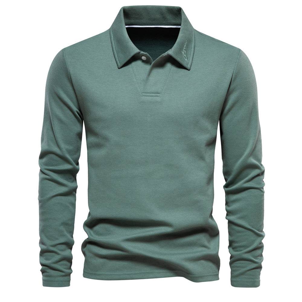 Fashion Lapel Long-sleeved Polo Shirt Men's Casual Solid Color Tops Clothing - Velora
